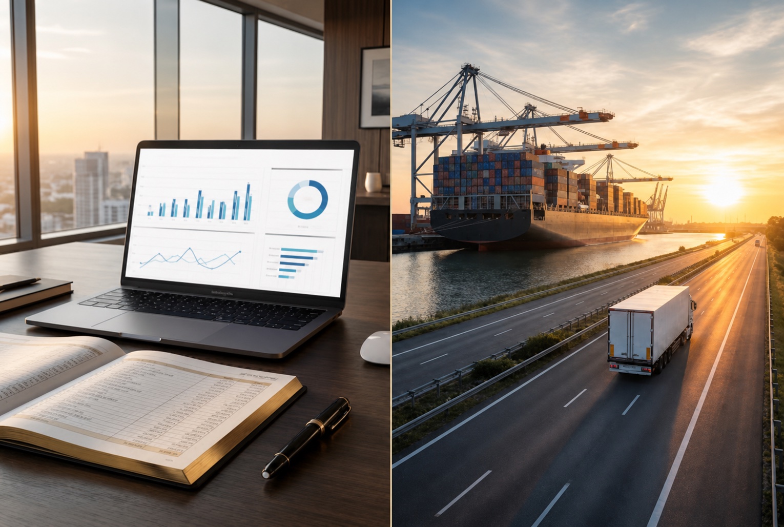 Modern finance office and global logistics operations